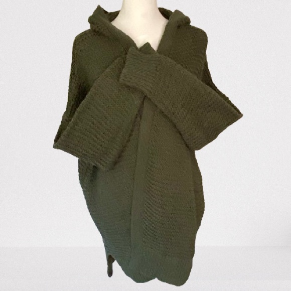 Cozy Hooded Sweater, Loose Knit, Dark Green, Size: M Aerie - Picture 3 of 12